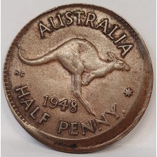 AUSTRALIA 1948Y. HALF 1/2 PENNY . ERROR . OFF CENTRE